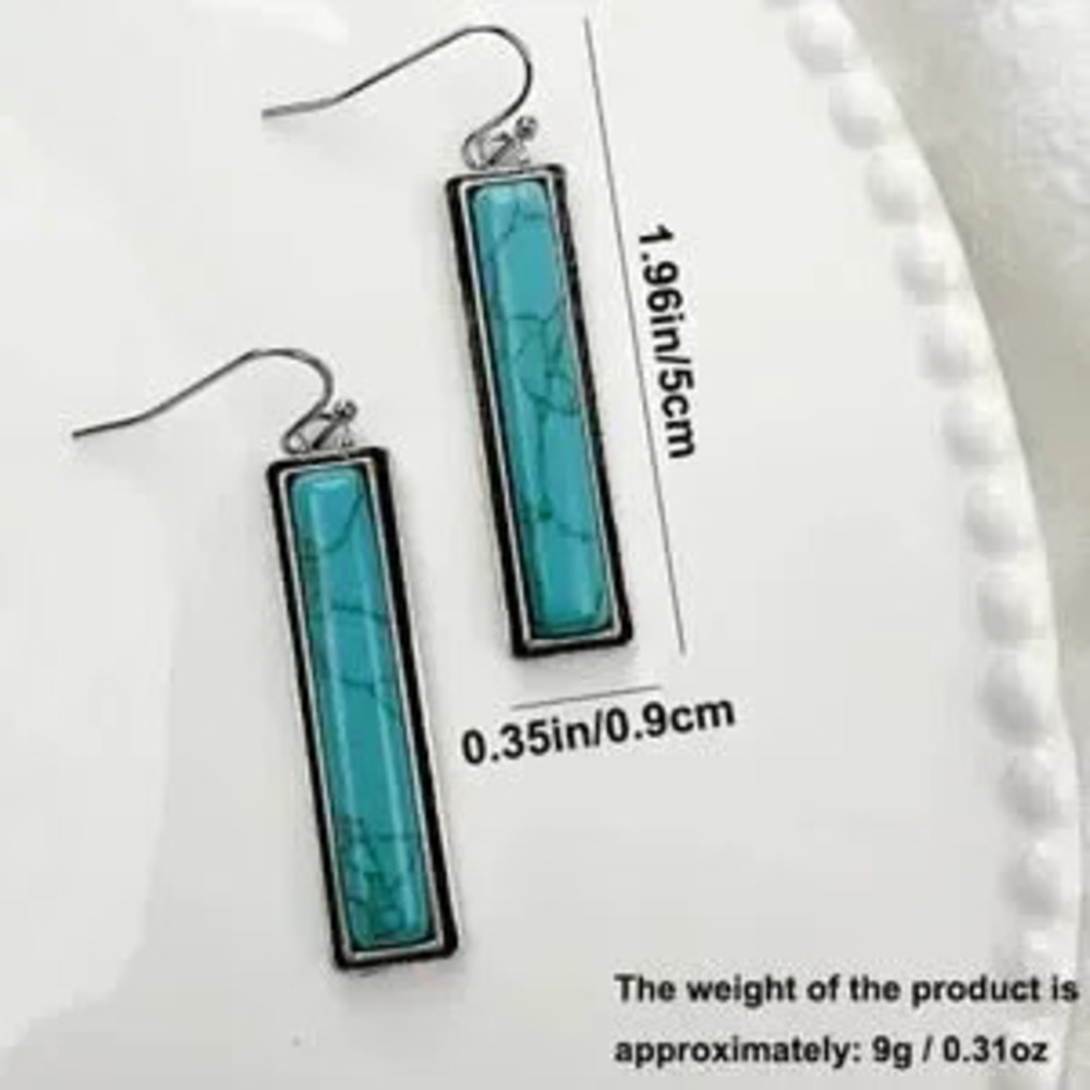 Native American Turquoise Earrings Western Fashion Silver Rectangle Birthday NEW